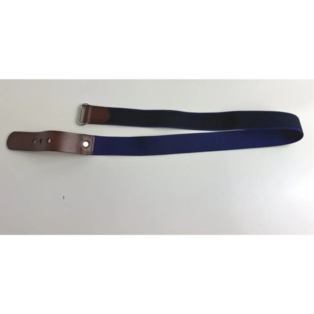 Navy Blue‎ Elastic Stretch Belt Brown Leather Tab Stud Closure Silver Ring 47-08